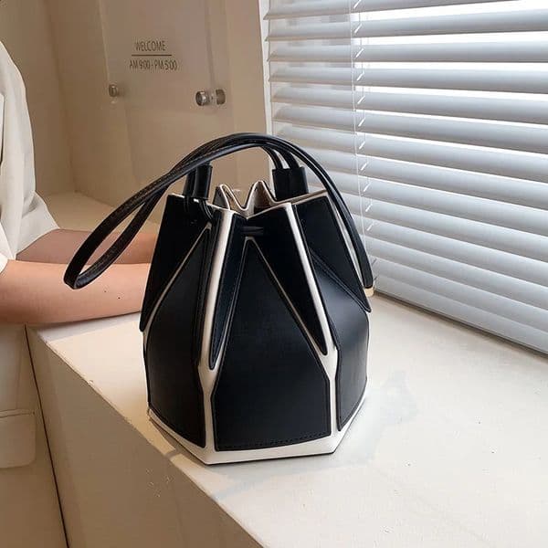 Folding Bucket Bag for Women High Quality Shoulder Fashion Purse and Handbag Geometric Crossbody Satchel 240828