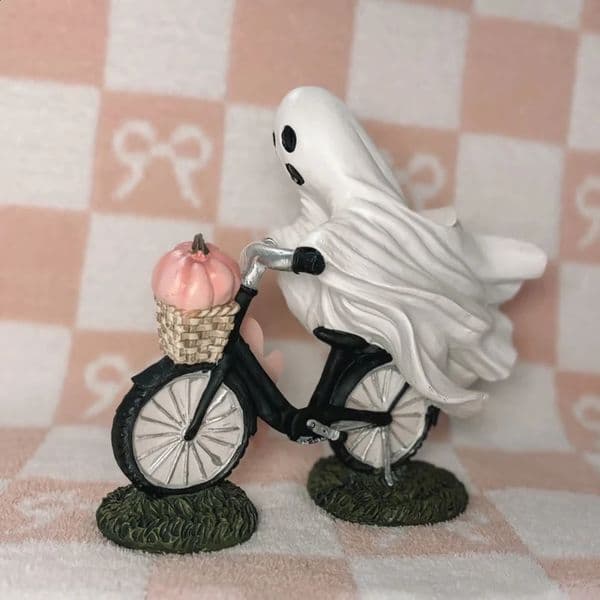 2024 Halloween Decorations Ghost and Pink Pumpkin Bicycle Statues Cute Digital Home Desktop Decorations Halloween Gifts 240827