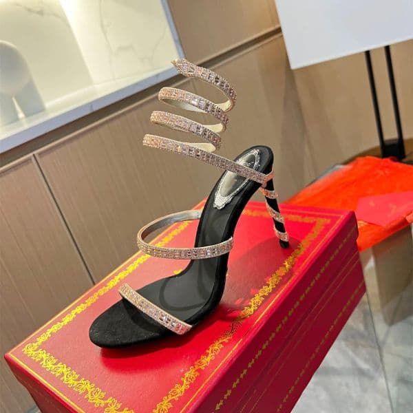 2025 Sandal 10cm stiletto high heel crystal gold dress shoes silver soles women summer pumps