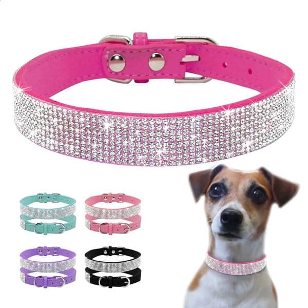 Rhinestone Dog Cat Collar Suede Leather Puppy Cats Kitten Collar for Small Dogs Chihuahua Yorkshire French Bulldog XS S M 240828