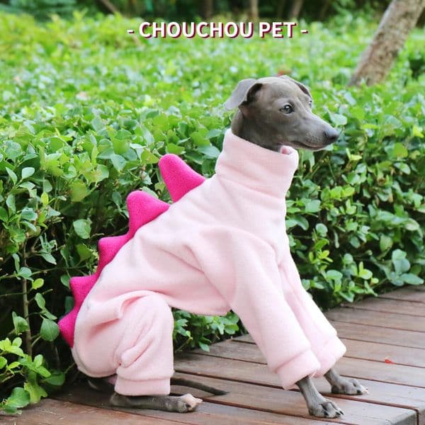 Cute Winter Puppy Clothes Polar Fleece Warm Dinosaur Cotton Clothes Italian Greyhound Whippet Dog Clothes pink 240827