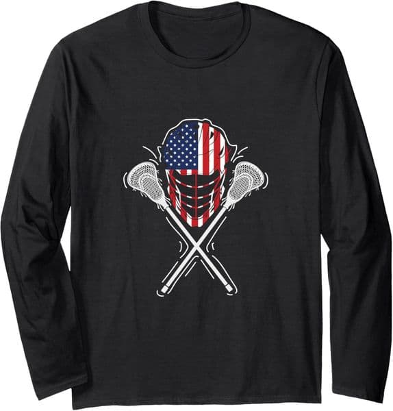 Long Sleeve Shirts For Men Sweatshirt Lacrosse Helmet Crossed Sticks America Flag Gift Tee Streetwear Casual Tops Clothes Free shipping