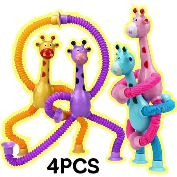 Pop Tubes Stress Relief Telescopic Giraffe Fidget Sensory Bellows Anti-stress Squeeze Toy Children Suction Cup Toys Y240827