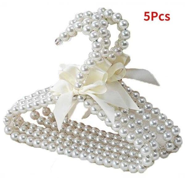 5 pieces of clothing pearl hangers plastic bead bow hangers childrens clothing hangers wardrobes wardrobe storage racks M240829