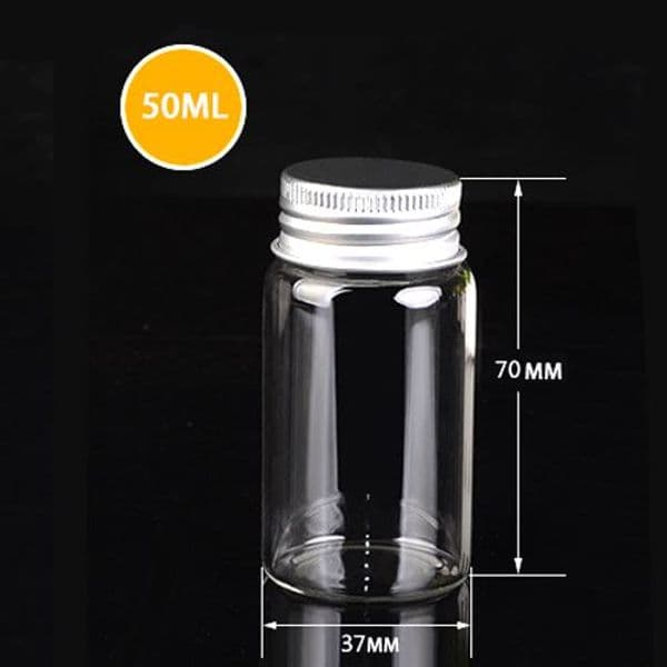 50ML Glass Clear Bottles Aluminium Screw Cap Message Wishing Candy Makeup Cosmetic Sample Bottles Jar Essential Oils Vial Container