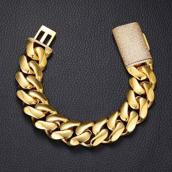10 22mm Hip Hop Miami Cuban Link Chain Bracelet TopBling 5AAA+ CZ 14K Real Gold Plated Men Jewelry