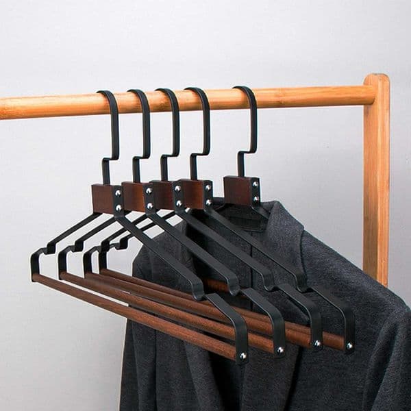 5 pieces of wooden clothing rack smooth solid wood pants rack with 360 rotating hook household metal notch hanger used for outerwear M240829