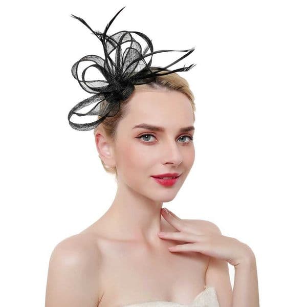 Womens Elegant and Charming Hat Hairclip Flower Feather Mesh Cocktail Party Wedding Hair Accessories M240829
