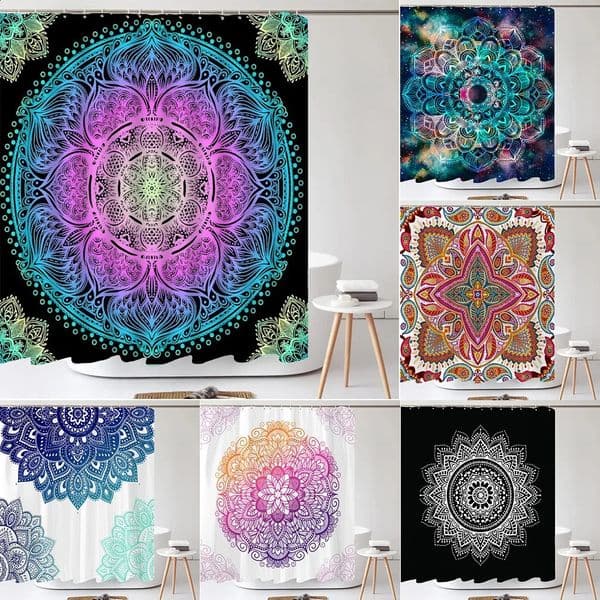 High quality Indian Mandala pattern printed fabric shower curtain Bohemian bath screen waterproof bathroom decoration with 12 hooks 240828