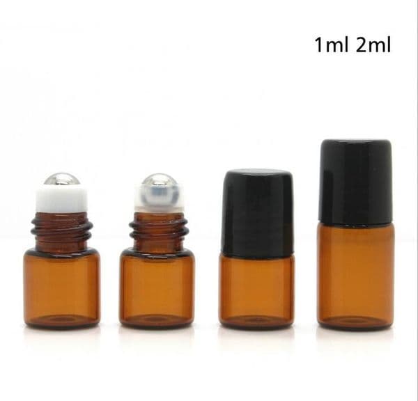 1ML 2 ML Roll-On Empty Glass Bottle Clear Brown Color Rollon Metal Roller Ball Bottle Essential Oil Liquid fragrance