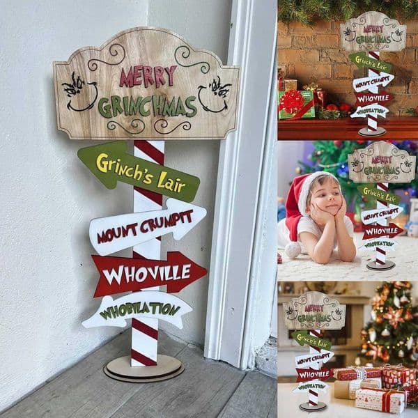 Christmas wooden decoration cute decoration Christmas cartoon character standing block set desktop center piece logo holiday tie tray W241029