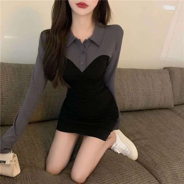 Corset Splicing Tight Woman Long Sleeve Dress Short Mini Bodycon Loose Clothing Cheap Casual On Sale Clearance Dresses for Women