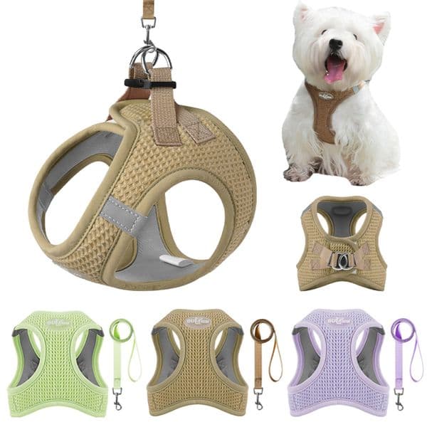 Puppy Cat Harness with Leash Breathable Waffle Pet Vest Clothes for Small Mid Dogs Cats Harness Collar Yorkshire Dog Accessories 240828