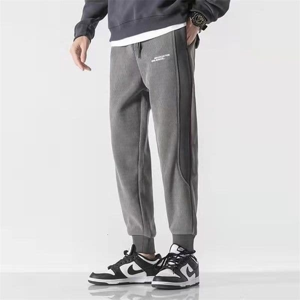 Corduroy loose casual pants mens solid patch work embroidered letters elastic waist brushed pocket straight pants 240828