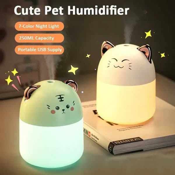 250ml Ultrasonic Air Humidifier Cute Pet Aroma Diffuser with Colorful Night Light Cold Mist Humidifier Suitable for Home Office Bedroom M240829