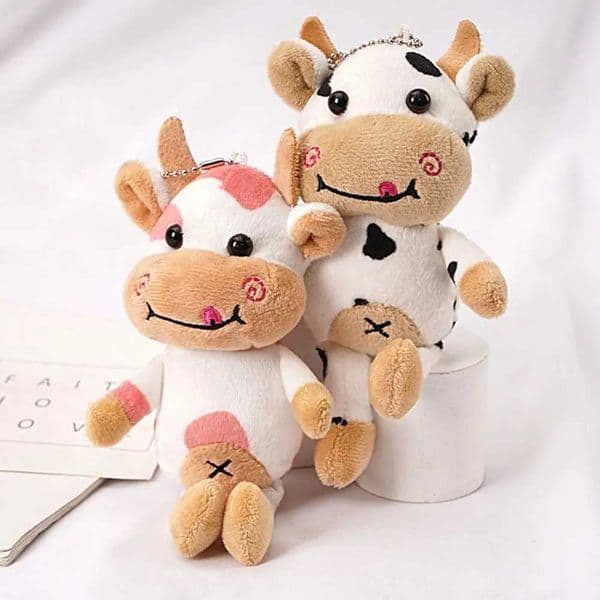 Plushie Milk Cow Plush Keyring Cartoon Animal PP Cotton Plush Spotted Cow Key Chain Creative Soft Animal Stuffed Doll KeychainXJ240828