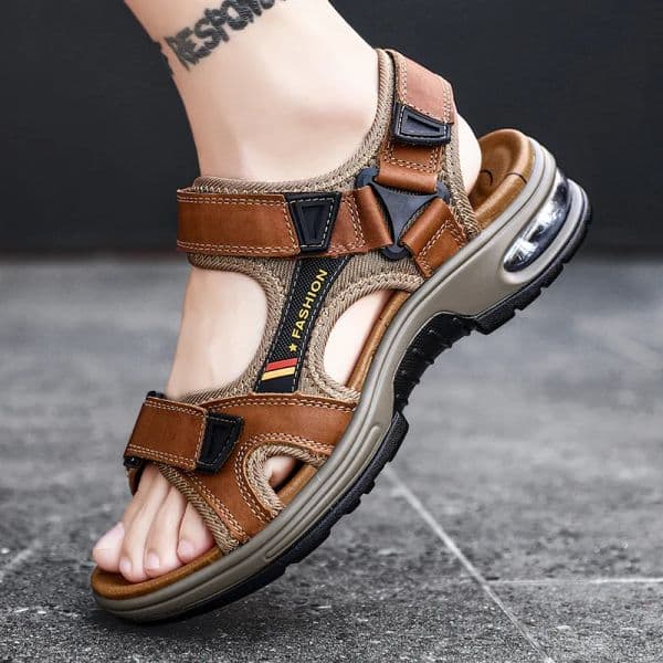 Summer Leather First Layer Cowhide Gladiator Roman Men's Beach Sandals Cushion Soft Wading Shoes 2023