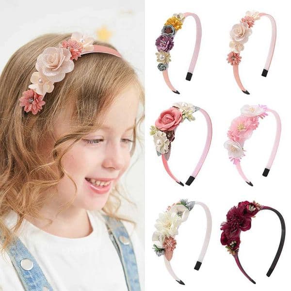 New handmade floral girl headband cute pearl feather wedding crown princess dance party headwear fashion hoop accessories CL240830
