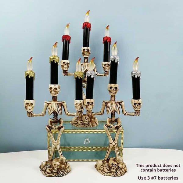 Candle Holders LED Halloween Skeleton Candlestick Flameless Skeleton Candlestick Stand Horror Prop Halloween Decoration Ghost House Decoration T240829