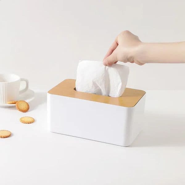 Plastic tissue box wooden Lid square napkin container wet paper modern home tea table remote control partition 240829