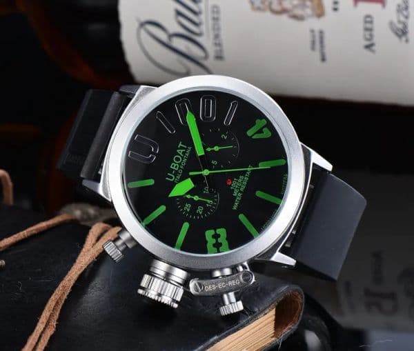 U Big Boat Watch 2025 Five-pin Men's Sport Silver black rubber Classic Dome luxury brand watch from Wind Montre de