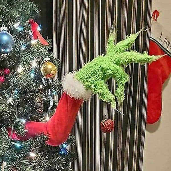 Christmas Decorations Christmas Tree Decoration Grinch Green Beauty Legs Corduroy Door Decoration Furniture Decoration T240830