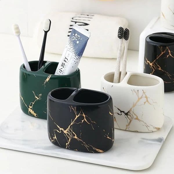 Designer Toothpaste Holder Marbling Ceramics woman Cup Multifunction Toothbrush Barrel Bathroom Supplies 240830 Free Shipping