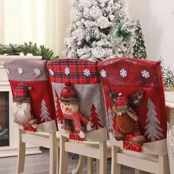 Christmas Decorations 1 Christmas chair cover 3D cartoon home dining table chair cover decoration Christmas party New Year home decoration T240830