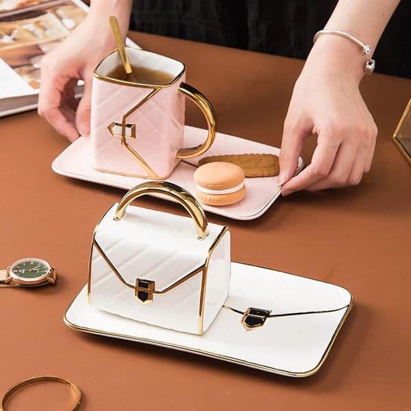 Creative bag Dim sum coffee cup Business coffee cup with tray high quality cup home office breakfast drink Christmas gift 240830