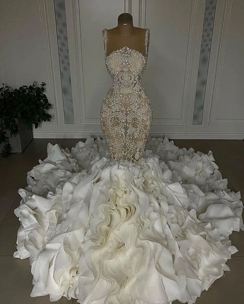 Crystal Mermaid Wedding Dress 2024 Sweetheart Beads Appliques Lace Ruffles Train Bridal Gowns Custom Made Vestidos Noiva Robe De Mariage