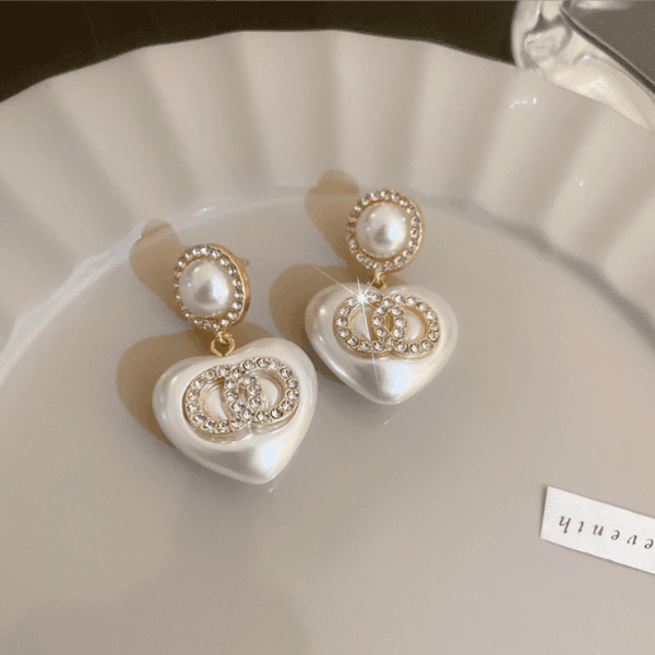 Women Fashion Earrings Pearl Love Desinger Luxury Stud Dangle Crystal Rhinestone Silver Gold Plated Jewelry Wedding Party Gift Q260525