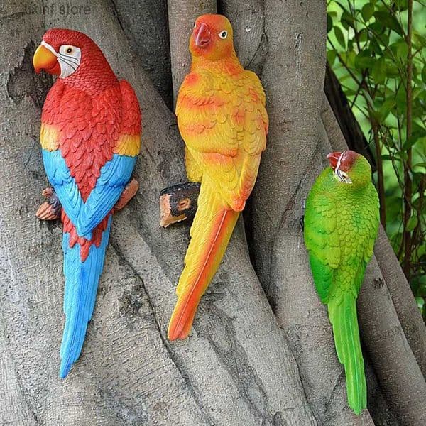 Garden Decorations Parrot figurine wall hanging animal sculpture home office decoration suitable for outdoor garden trees. T240309