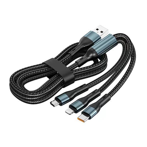 Fast Charge Cable: Multi USB Charging with Braided Design, 3-in-1 Data Cable, Long Android Charger Cable for Versatile Use