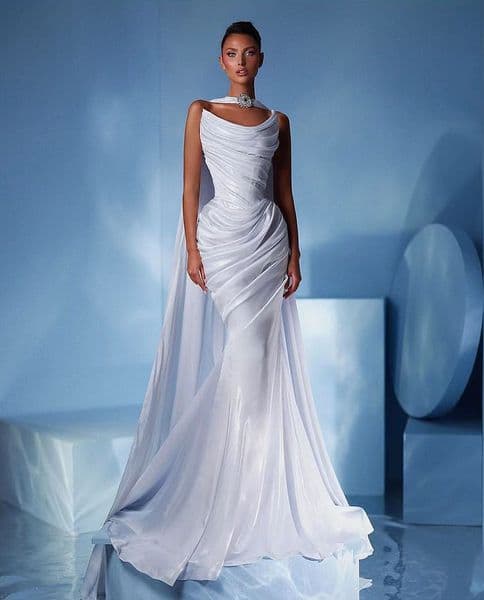 Mermaid Wedding Modern Dress Front Slit Sweep Train Square Collar Stain Bridal Gowns Boho Women Custom Made Vestidos 0914