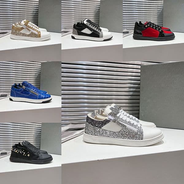 Luxury designer flat bottomed leather lace up skateboard shoes mens shoes color blocking low cut high street trendy shoes outdoor casual sports shoes Sizes 39-47+box