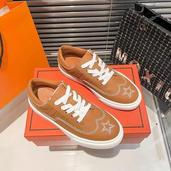 men women Deep sneakers Genuine Leather Casual shoe flat loafer Outdoor travel vintage tennis shoes orange black white 2024 New style run low sports trainer walk hike