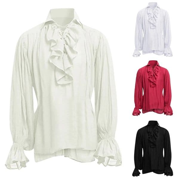 Mens Shirt Renaissance Victorian Steampunk Gothic Ruffled Medieval Halloween Costume Clothing Chemise Homme 240219