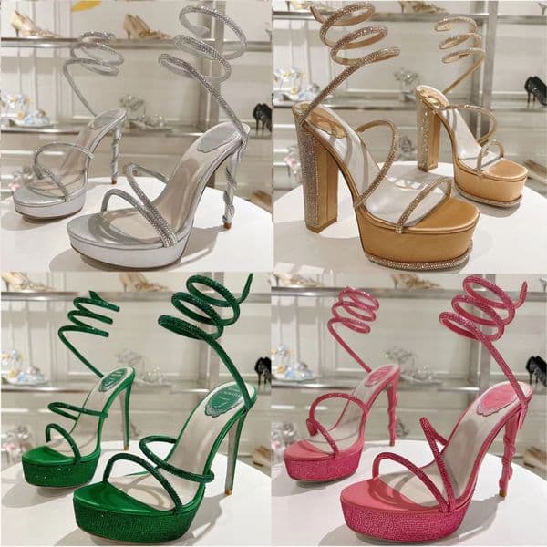 heel sandals fashionable rhinestone decoration luxurious designer sandal women leather snake wrap ankle strap formal wedding shoes Z260521