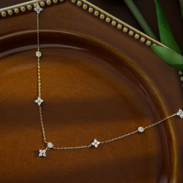 s925 sterling silver jewelry zircon clover pendant fourleaf gold plated chain necklace