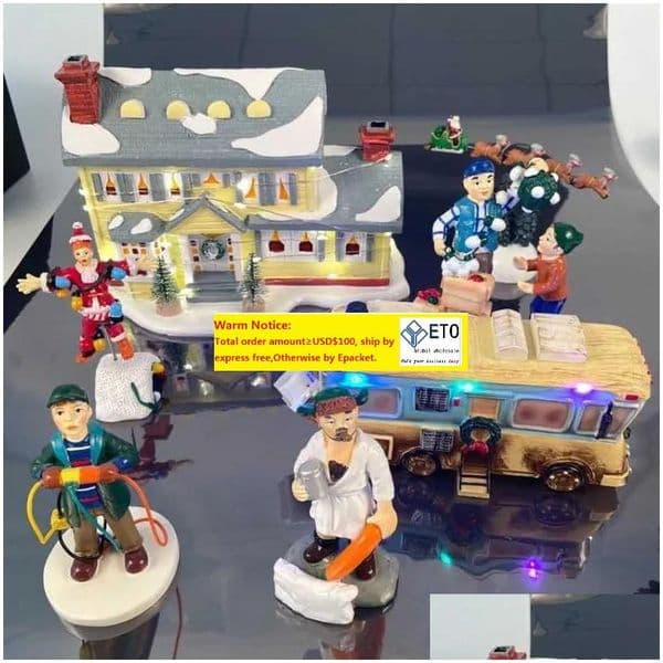 Christmas Decorations Brightly Lit Building Santa Claus Car House Village Holiday Garage Decoration Griswold Villa Home Desktop Figu ZZ