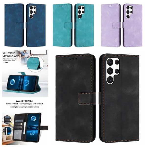 S26 Cases For Samsung S25 FE S24 Ultra S23 Plus S22 A37 A27 A57 A16 A06 A15 A25 A35 A26 A56 A36 Retro Plain PU Leather Wallet ID Card Slot Holder Flip Cover