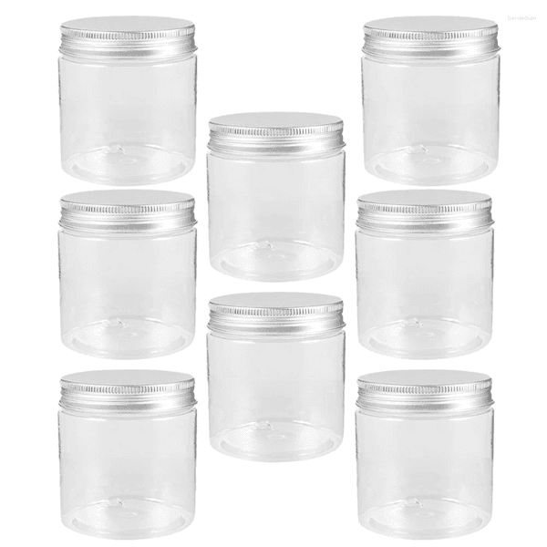 Storage Bottles 8 Pcs 250ml Mini Transparent Silver Aluminum Lid Mason Jar Set Plastic Sugar Scrub Jars Candy Lidded Jam Household Small