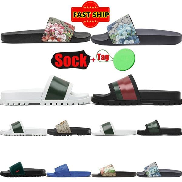 Designer Sandals Slippers Luxe claquette Flat Gear Sole Rubber Striped Black White Pool Slide Fashion Brands Leather Canvas Fabric Sandale Summer Mens Womens Shoes