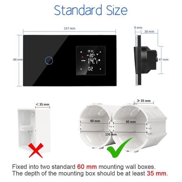 DAJIMEI Tuya Smart Life Wifi Thermostat with Normal Touch Switch Electric Floor Heating Water Boiler Temperature Remote Home