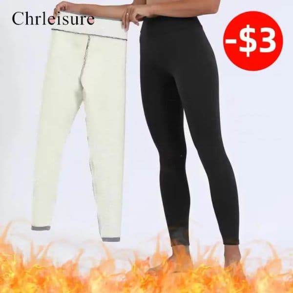 CHRLEISURE Winter Women's Fleece Pants Slim Warm High Waist Velvet Female Thick Pants Thick Legging Thermal Cold Resistant Pants