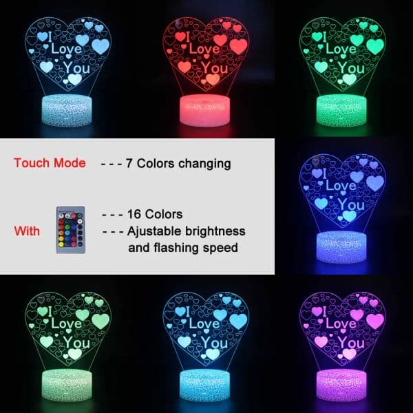 Romantic Love Led Night Lamp Heart-Shaped Night Light Room Decor Desk Ornament 3d Lamp Birthday Present Girlfriend Lovers Gift