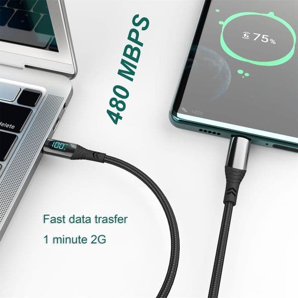 7A 100W Digital Display PD Fast Charging Type C to Type C Cable For iPhone 15 Pro Max Xiaomi OPPO Oneplus Macbook iPad HUAWEI