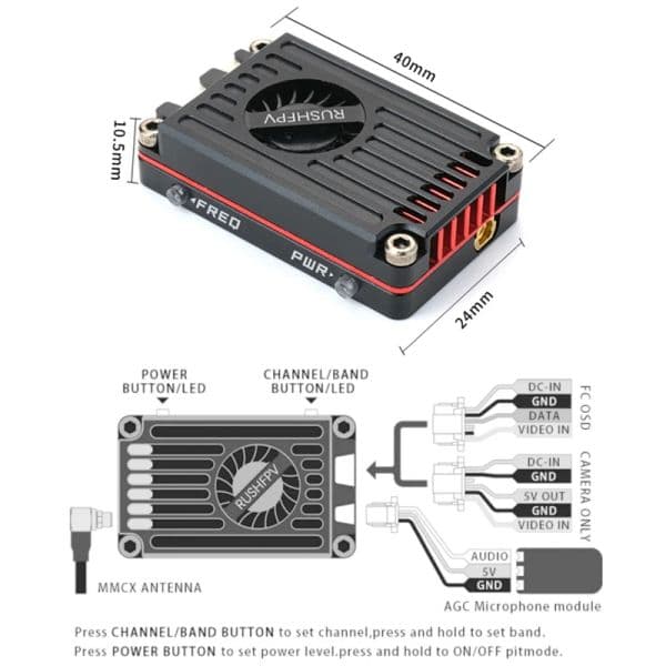 RUSHFPV RUSH 2025 MAX SOLO 5.8GHz 2.5W VTX 5.8G CNC Shell Built-In Cooling new Fan For RC FPV Freestyle Long Range Racing Drone Parts