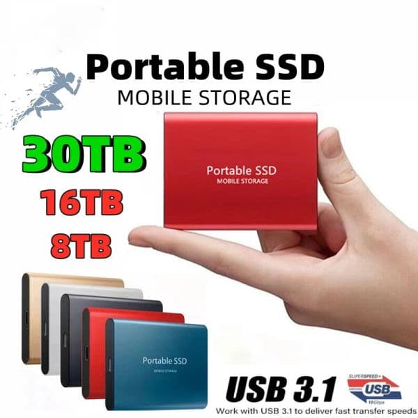 2TB SSD External Hard - High-Speed USB 3.1 Portable Solid State Drive for Laptops, Desktops, Gaming Consoles (Black) dh910320090