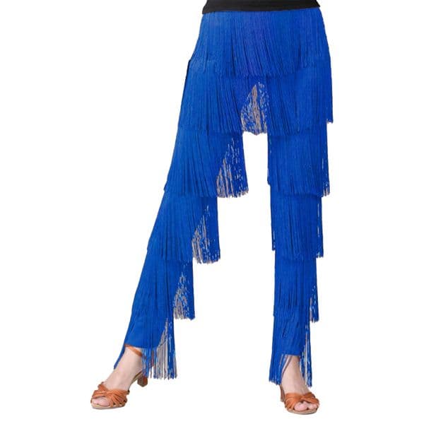 Womens Dancewear Tassel Latin Dance Pants Tango Cha-Cha Performance Costume Elastic Waistband Tiered Fringed Trousers